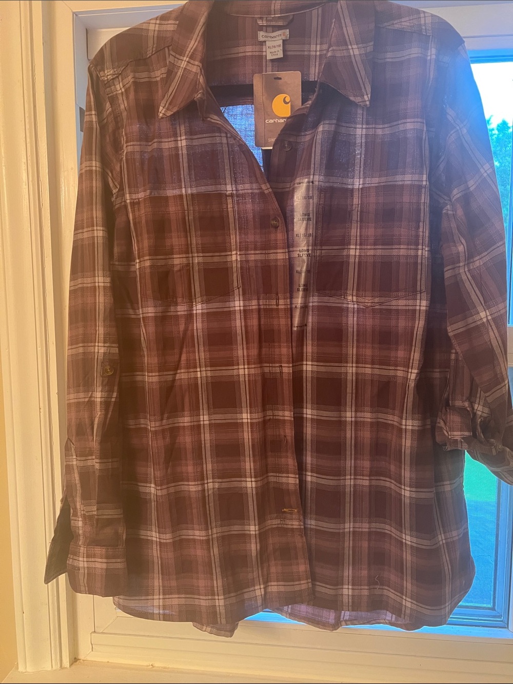 Carhartt Women's Maroon Plaid Button-Down Shirt
